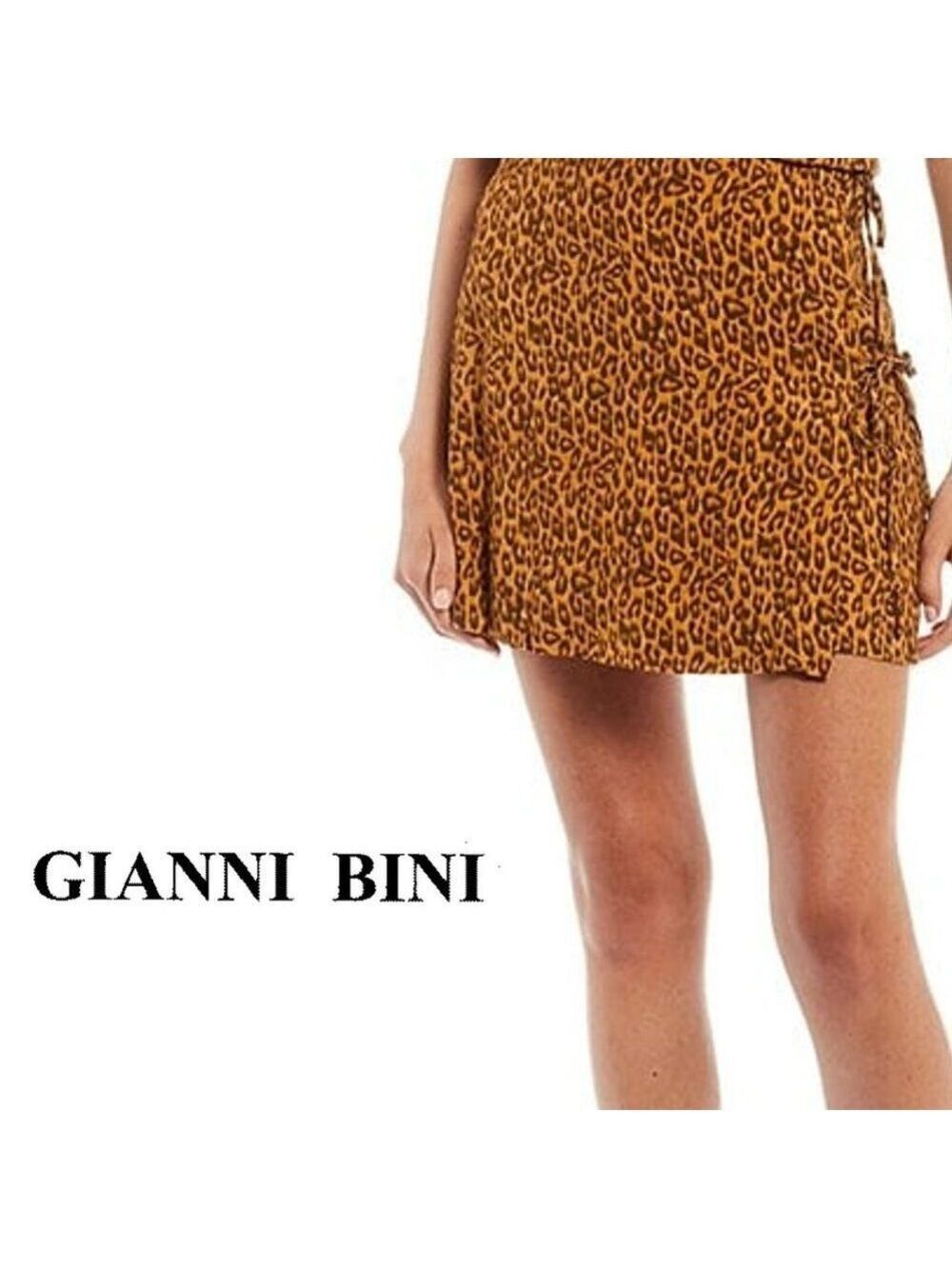 NWT $49 GB Leopard Print Double Tie Mini Skirt - Picture 2 of 6